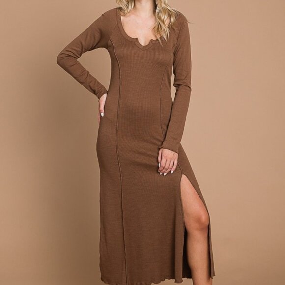 G28 CHOCOLATE BROWN PLUS SIZE NOTCH NECK MIDI DRESS - Picture 1 of 1